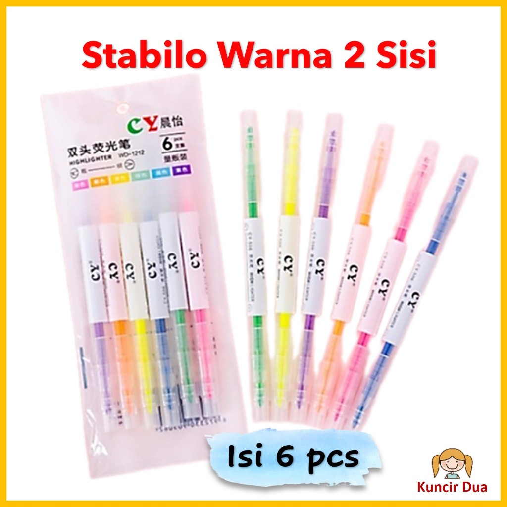 Jual STABILO WARNA 2 SISI 1 Set isi 6 Pcs Highlighter 2 Sisi 6 PCS ...