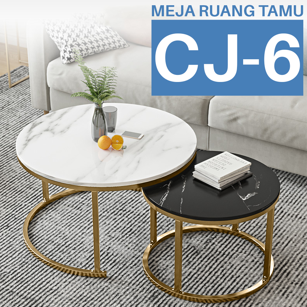 Jual Meja Minimalis Aesthetic Meja Tamu Bundar Besar Kecil Motif Marble