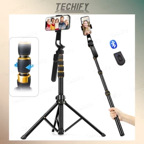 Tripod Live Streaming Penyangga Ponsel Teleskopik 2.1 Meter Tripod Berdiri Aluminium Alloy