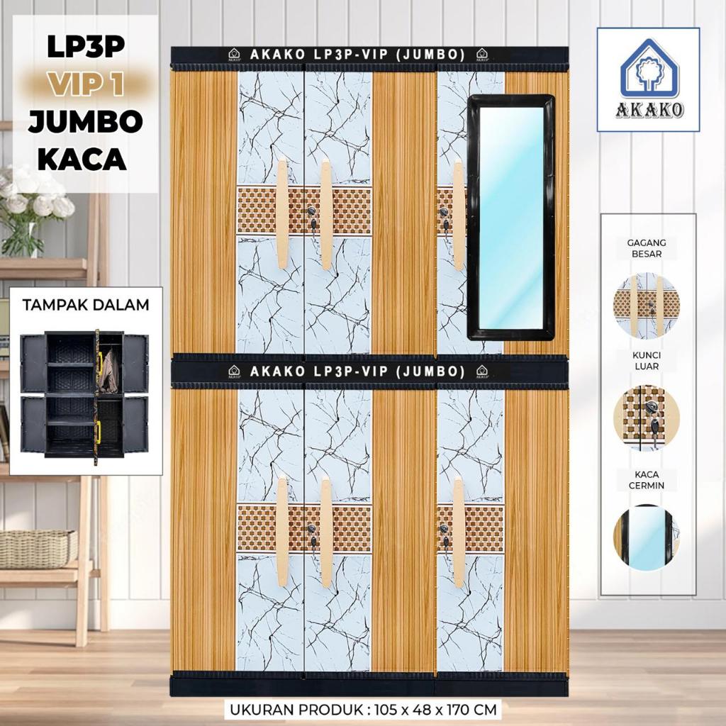 Jual AKAKO - LEMARI PAKAIAN LEMARI PLASTIK 3 PINTU LEMARI JUMBO MOTIF ...