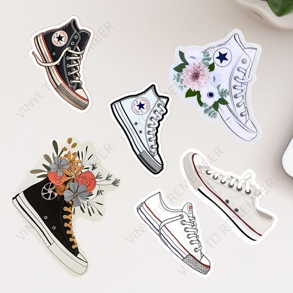 Aesthetic Sticker Pack Logo Sepatu Converse All Star Bunga Tulisan Shoes  Keren Y2k retro Anti Air Tumbler Koper