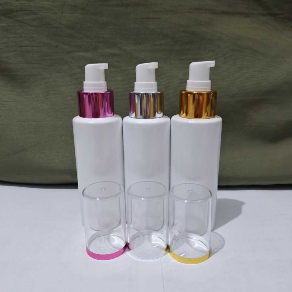 Jual Botol Pump 100ml Putih Tutup Gold Silver Pink / Botol Serum Lotion ...
