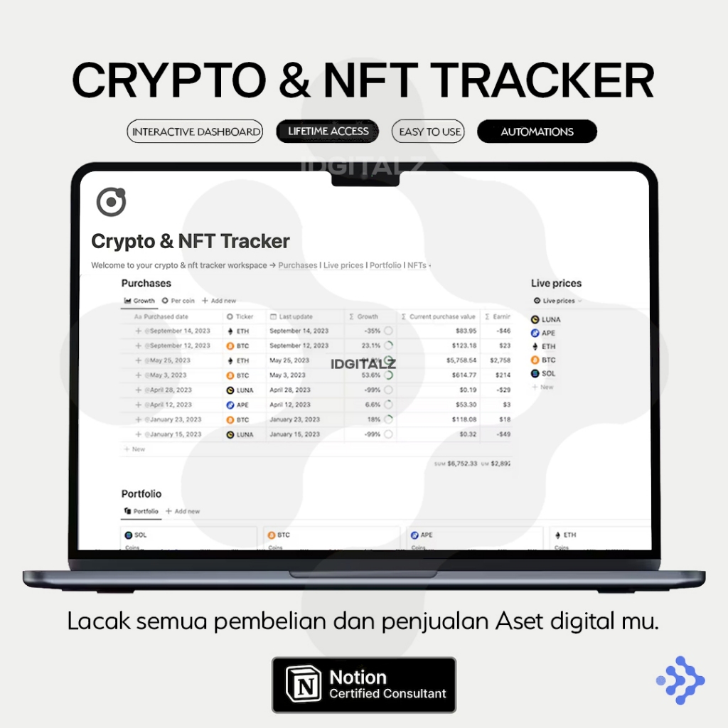 Jual [T087] Notion Template Crypto and NTF Portofolio Tracker ...