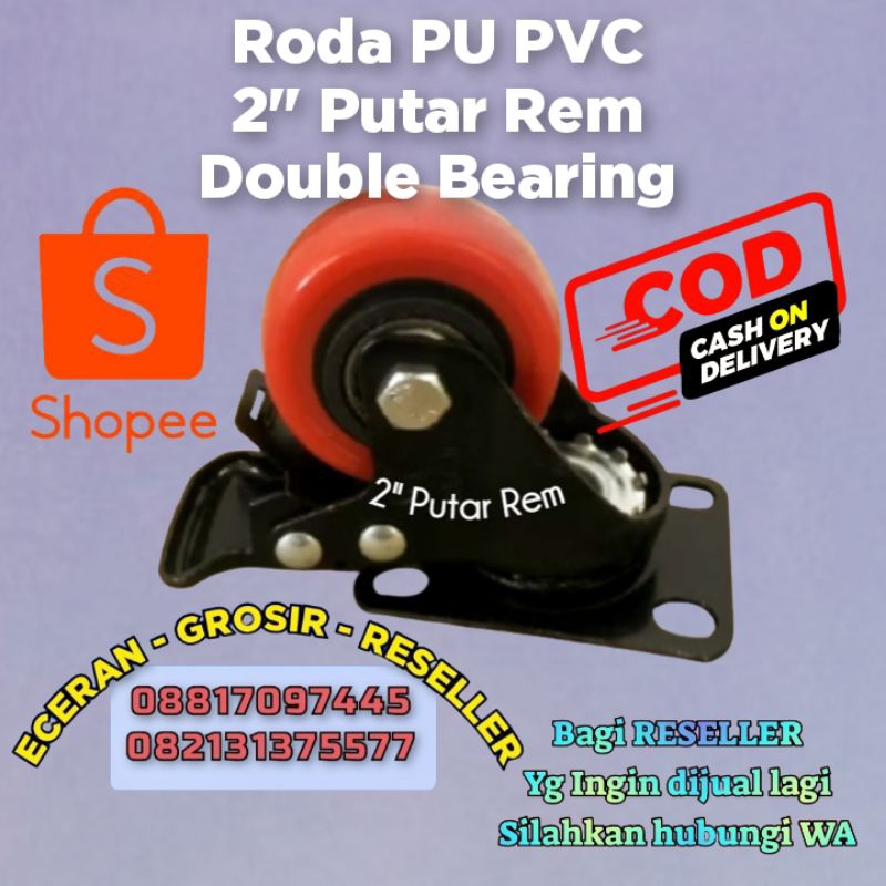 Jual Roda PU PVC 2 Inch Merah model Double Bearing Putar Rem | Shopee ...