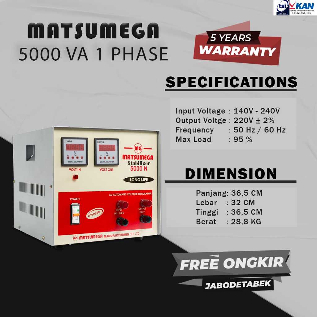 Jual Stabilizer MATSUMEGA 5000 VA 1 PHASE | Shopee Indonesia