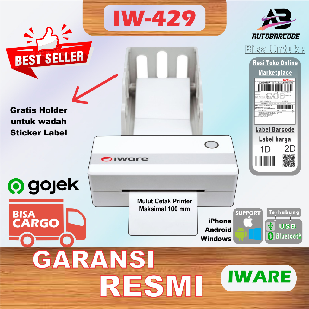 Jual Printer Label Resi Iware IW-429 Bluetooth Usb Sticker A6 Barcode ...