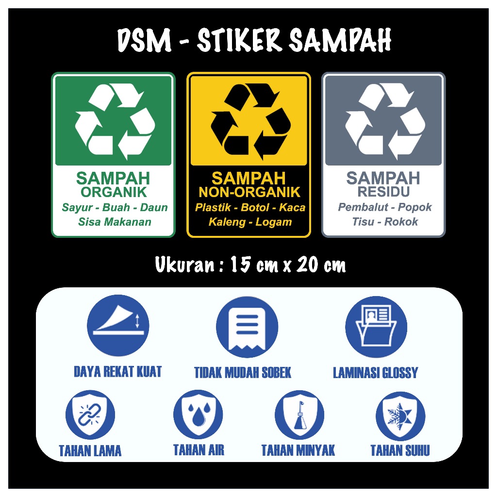 Jual [DSM] STIKER / STICKER Tempat Sampah Vinyl Anti Air, Anti Minyak ...