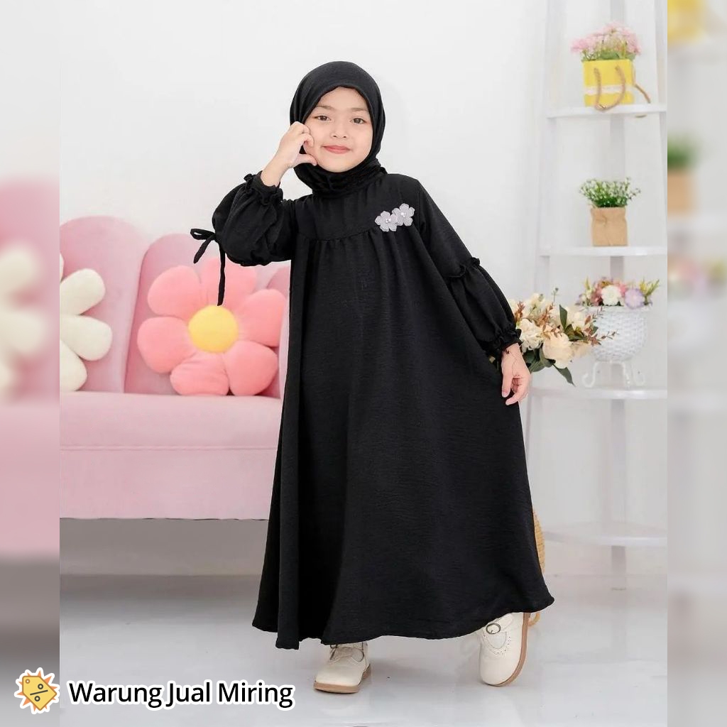 Baju Gamis Abaya Anak Perempuan Sakura 2-16 Tahun Crinkle Airflow Dress Setelan - foto 5