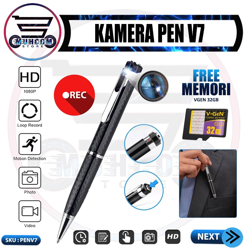 Jual Camera Pen V7 HD 1080P Free Memory 32 GB Siap Pakai Spy Kamera ...