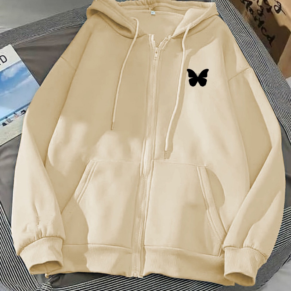 KODE X72N Jaket Zipper Resleting Butterfly Black M L XL XXL Sweater Hoodie  Kekinian Hoodie Couple Pasangan Switershirts Wanita Kece Jaket