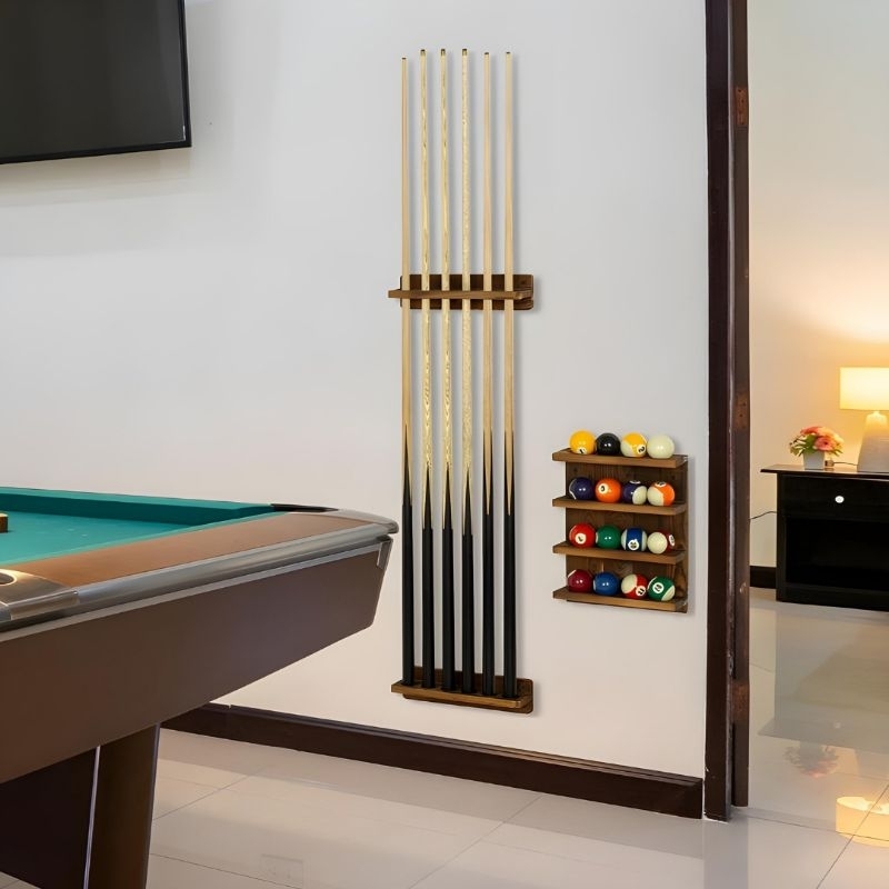 Jual Wall Cue Rack Wood 6 Lubang - Rak Stick Dinding Billiard Satu set ...