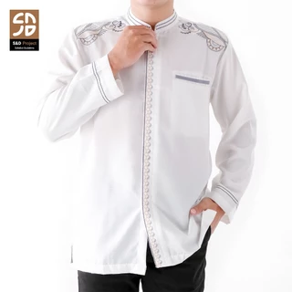 S&D Project Baju Koko Polikatun Bordir Lengan Panjang Ukuran M L XL 2XL 3XL 4XL - 01 Putih Tulang
