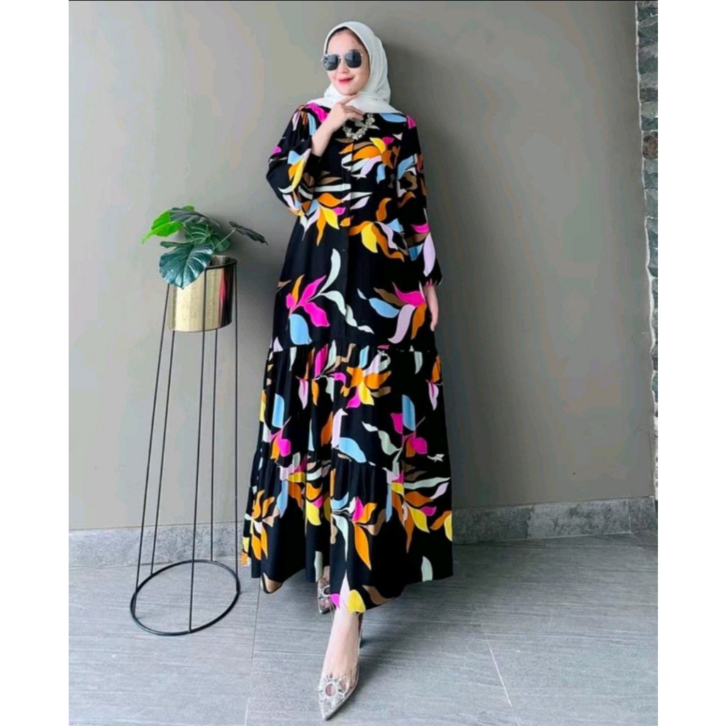 Jual Gamis Muslim Rayon Diamond Busui Rayon Motif Bunga Dress Terbaru Gamis Armany Silk