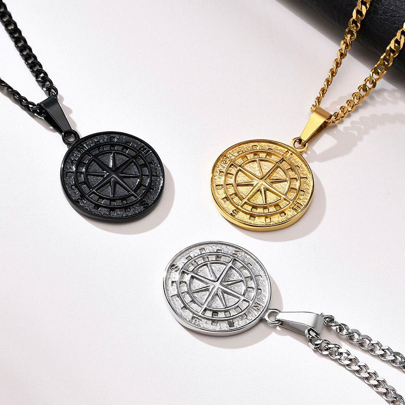 Jual Kalung Titanium Pria Model Kompas East West North South Compass ...