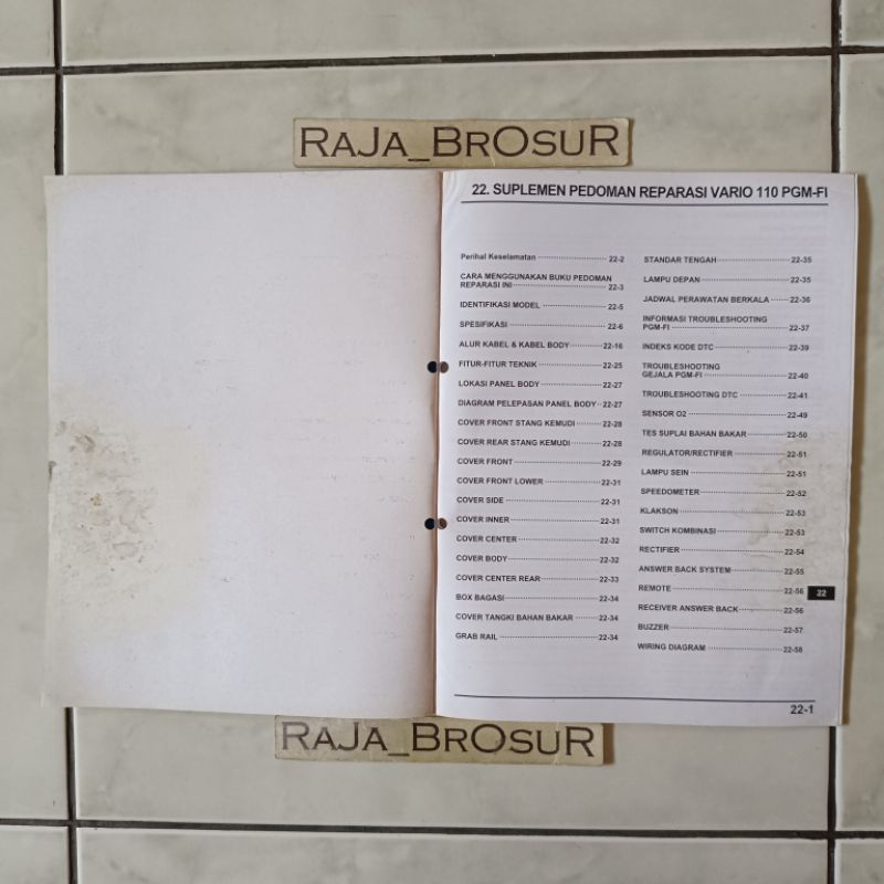 Jual Suplemen buku pedoman reparasi/Manual book Honda Vario 110 PGM FI ...