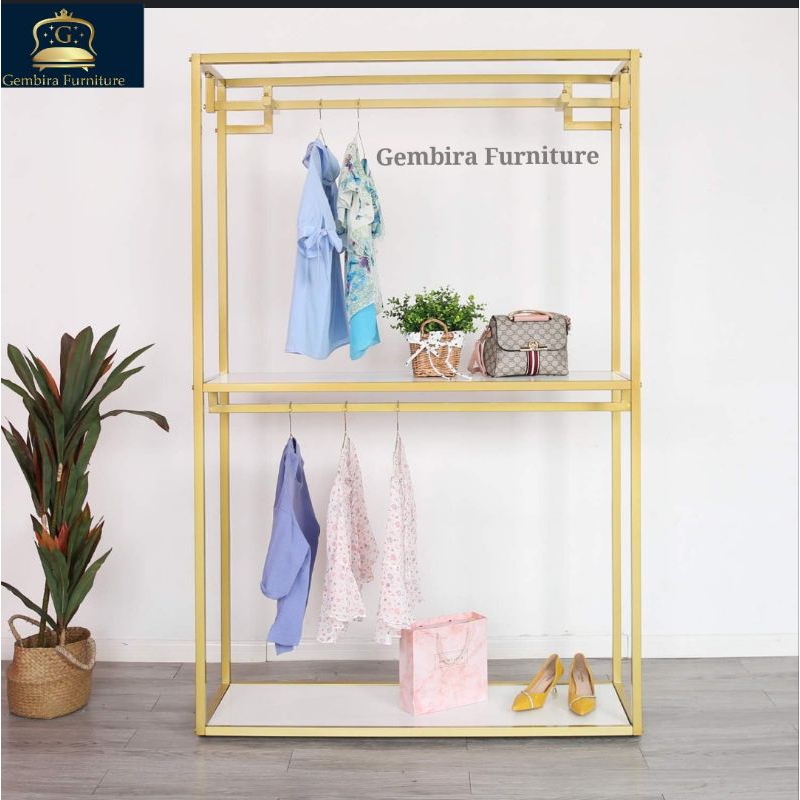 Jual hanger baju gawangan showcase rak display rack gold besi gantungan ...
