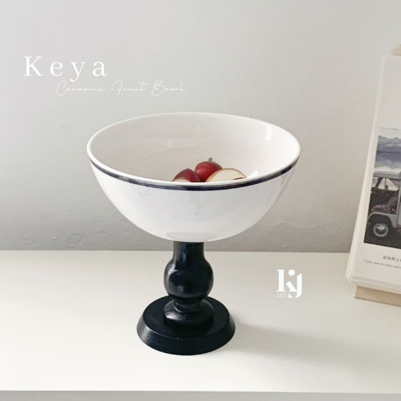 Jual KEYA Ceramic Fruit Bowl Stand Kayu | Shopee Indonesia