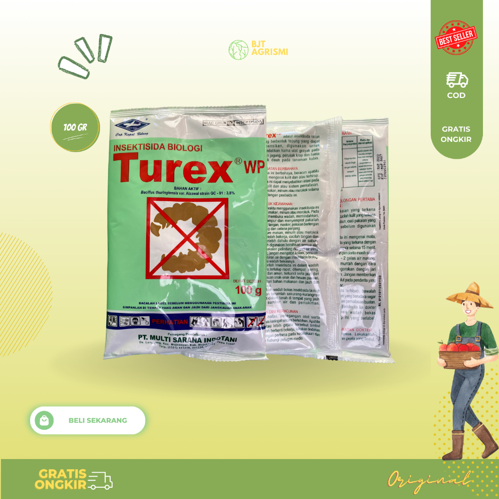 Jual INSEKTISIDA BIOLOGI TUREX WP 100GRAM Hama Ulat pada tanaman ...
