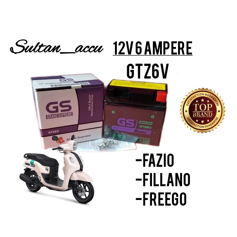  Jual Aki motor fazzio, filano, frego aki gs grand supreme gtz6v aki Motiv 