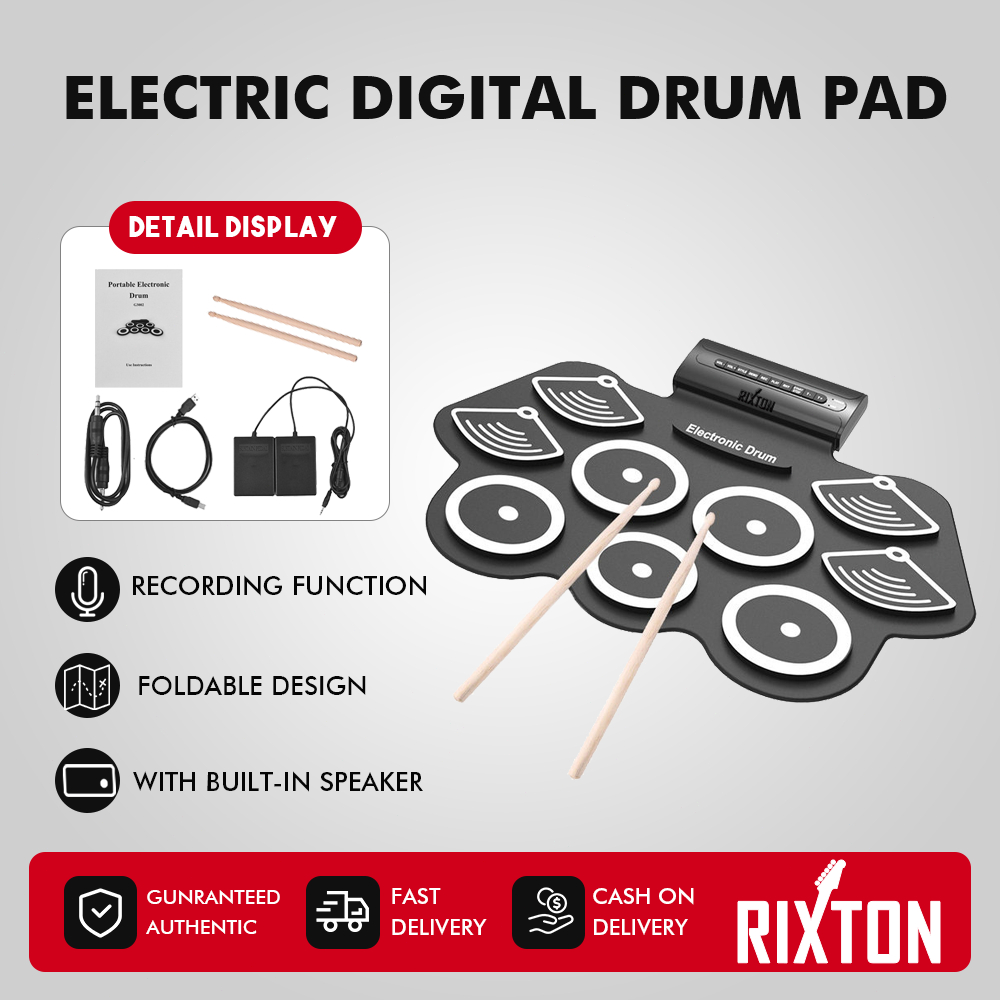 Batterie Électronique Roll Up Mikamax - 9 Pads, 2 Baguettes, Portable - USB/Alimentation Batterie