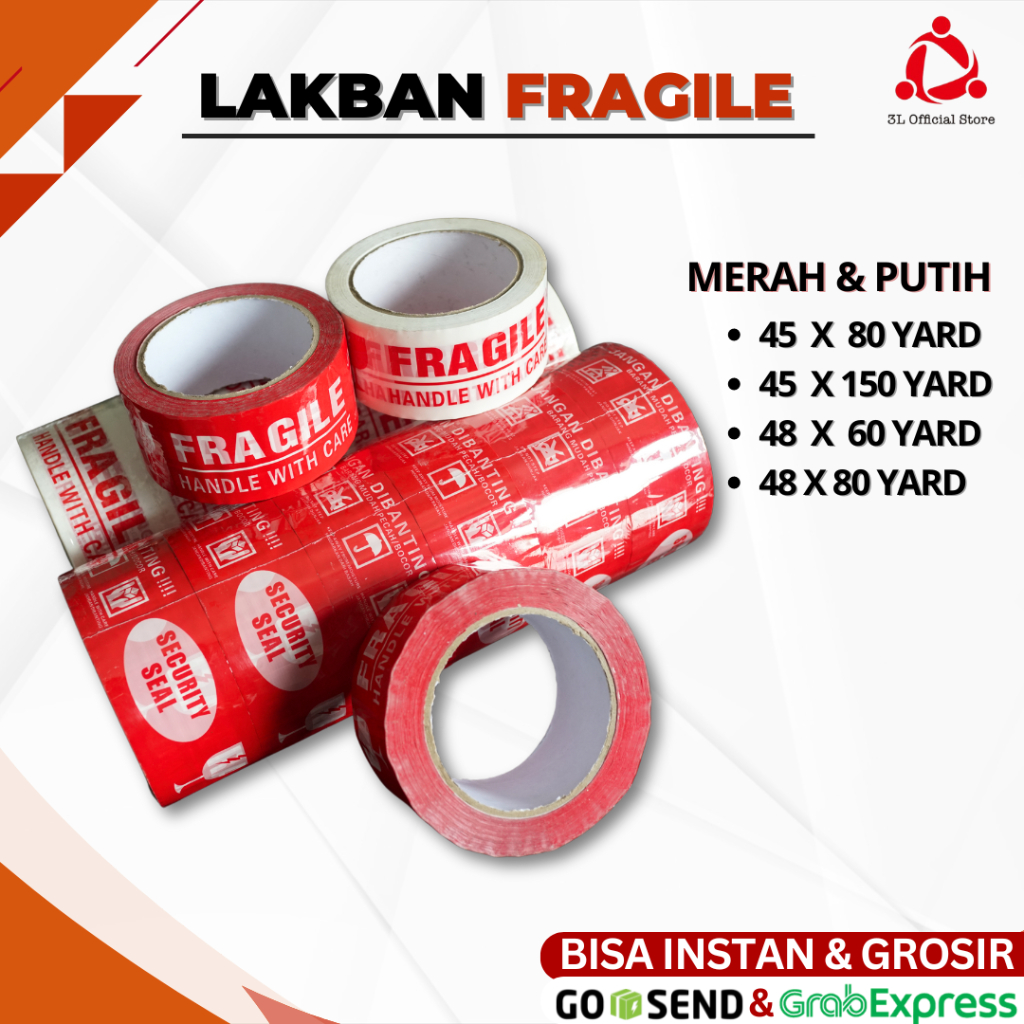 Jual Lakban Packing Fragile merah, putih, Lakban olshop | Shopee Indonesia