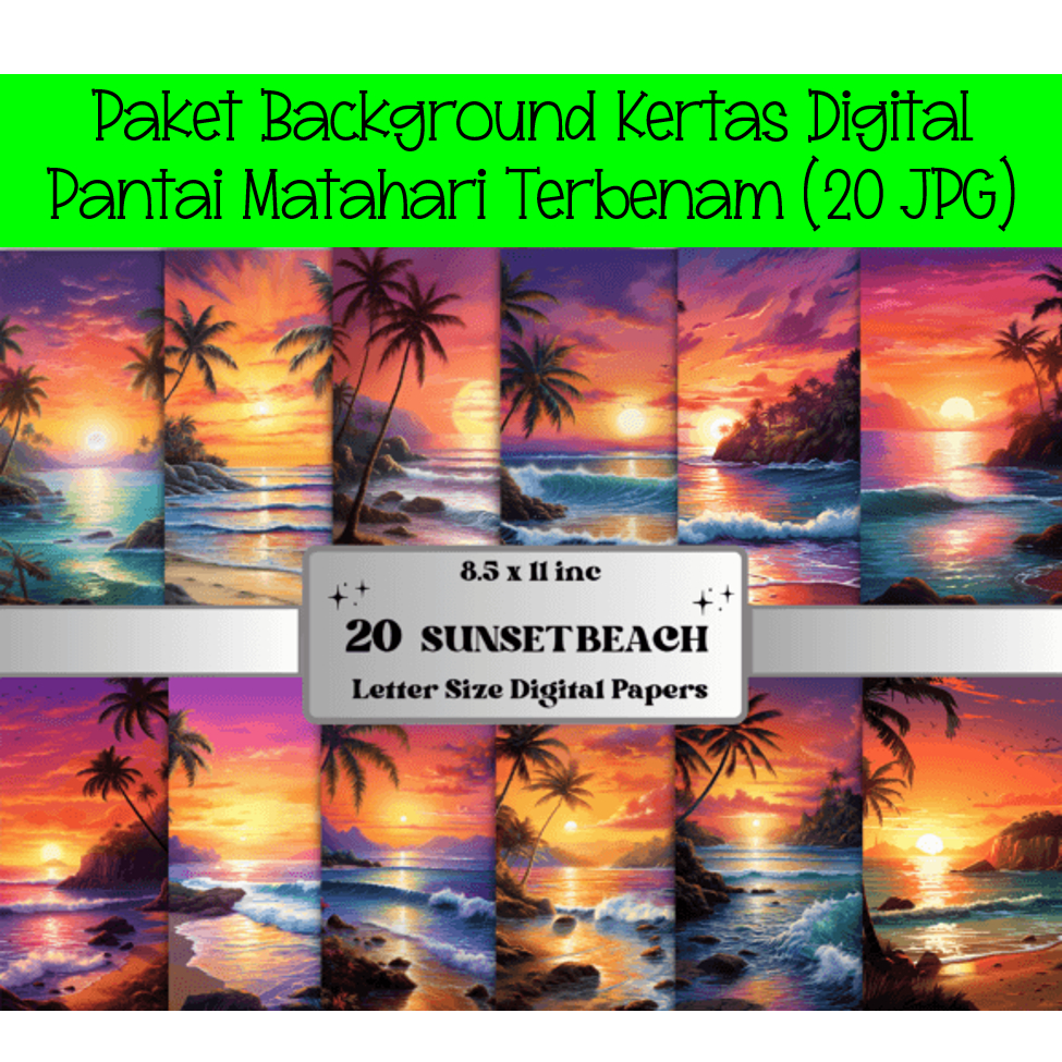 Jual Paket Background Kertas Digital Pantai Matahari Terbenam (20 JPG ...