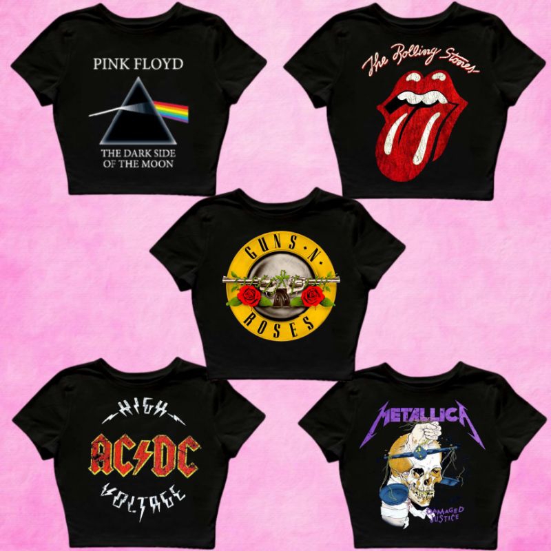 Jual CROP TOP BAND METAL ACDC/PINK FLOYD/GUNS N ROSES/R STONES/MUSIK ...