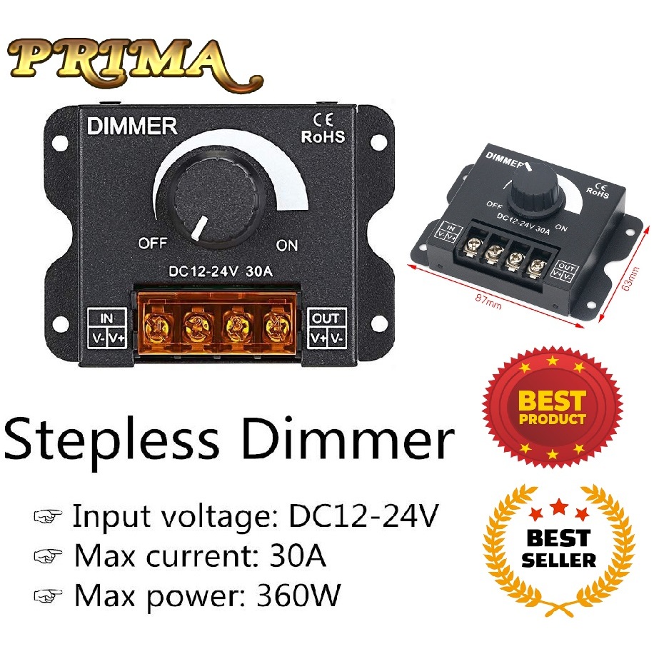 Jual DIMMER DC 12V 24V 30A PENGATUR KECERAHAN LED STRIP BRIGHTNESS