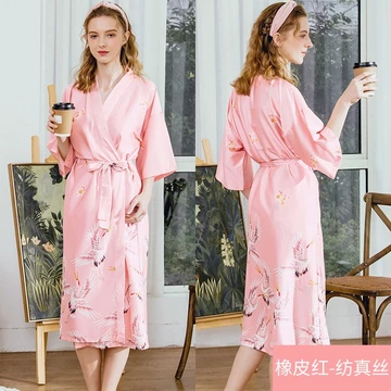 FG Kimono Panjang Dan Pendek Bahan Satin Premium Motif Flamingo Baju Tidur Pengantin BD08 09