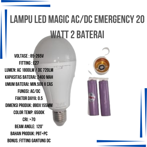 Jual Lampu LED Magic AC/DC Emergency 20 Watt 2 Baterai | Shopee Indonesia