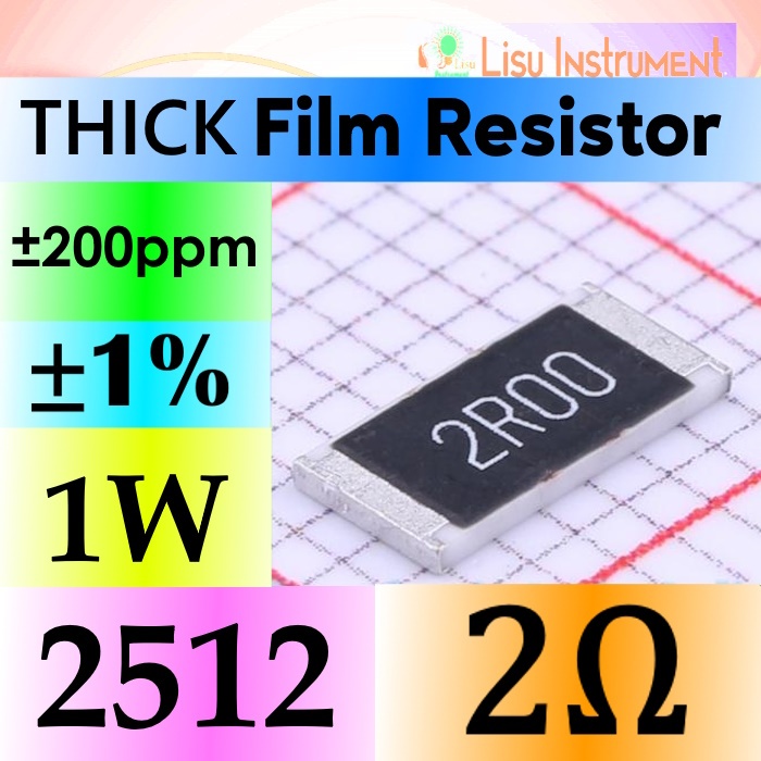 Jual 2Ω 2512 ±1% 1W 200V ±200ppm/℃ Thick Film Resistor 2R 2R00 ...