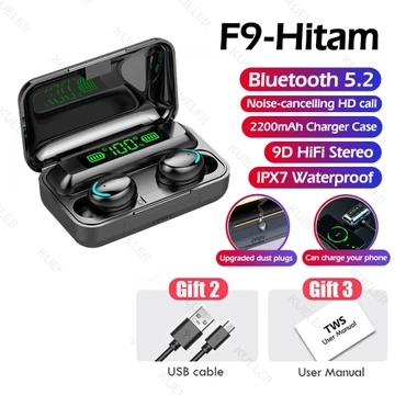 Upgrade Baru F9 5 Tampilan LED TWS Headset Bluetooth With Mic Sentuh Olahraga Tahan Air Henset