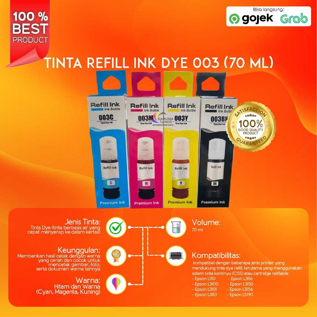 Jual TINTA printer REFILL INK 003 CMYK PREMIUM INK | Shopee Indonesia