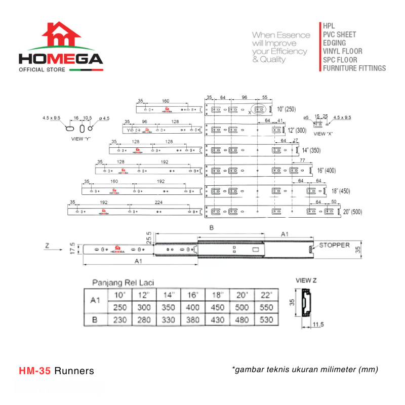Jual HOMEGA HM 35 Rel Laci Double Track Full Extension Non Slow Motion ...