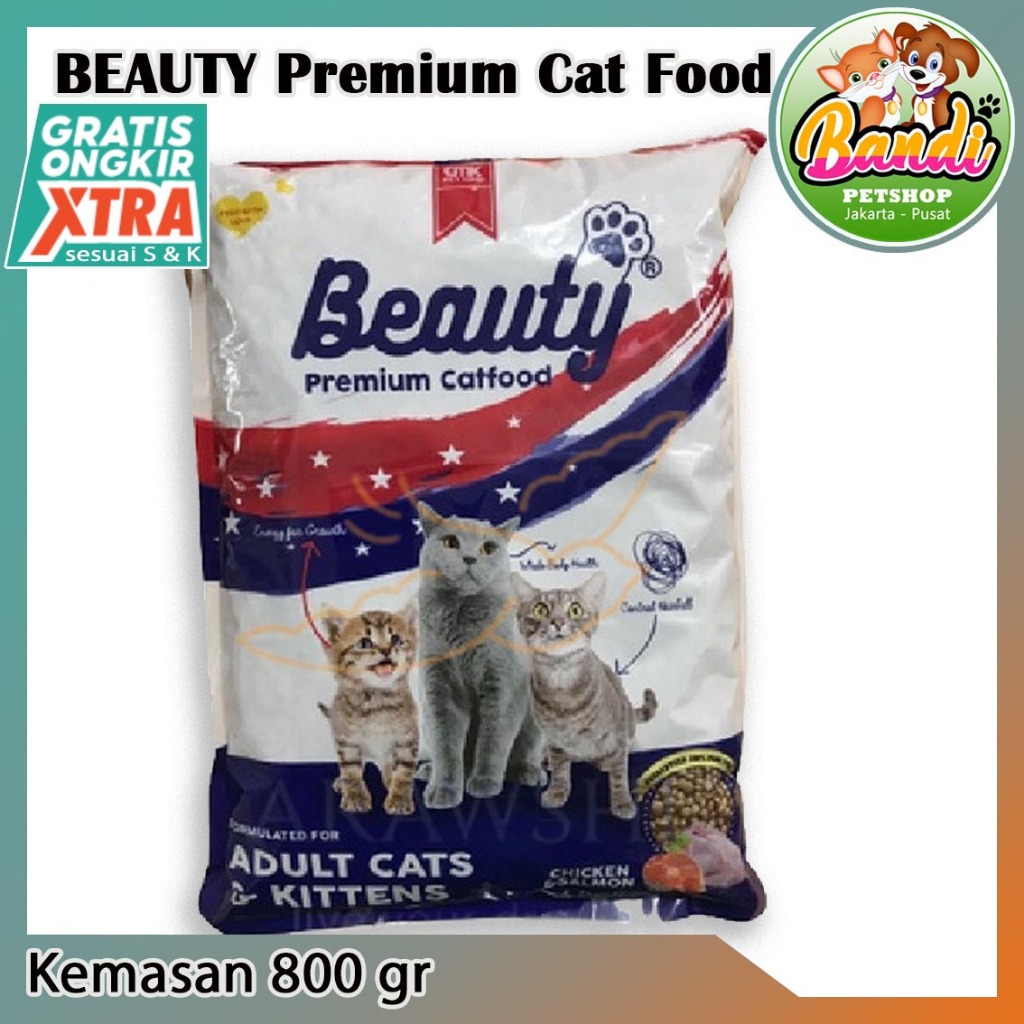 Jual BEAUTY 800 gr Dry Cat Food Adult Kitten Makanan Kucing Kering Dewasa Anak Kucing merk Beauty di Bandi Petshop Shopee Indonesia