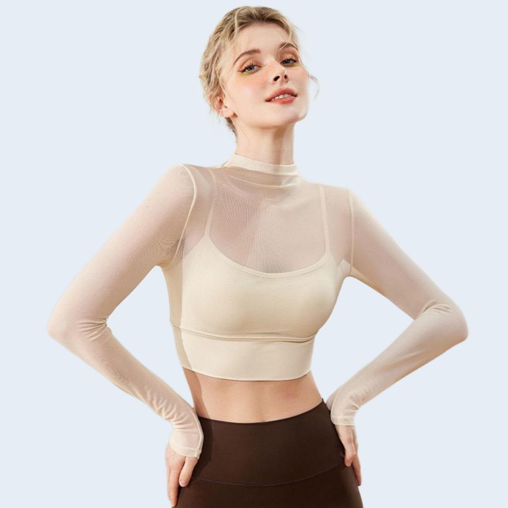 Jual CROP TOP WITH CUP BRA LONG SLEEVE SPORTS BRA ATASAN BAJU