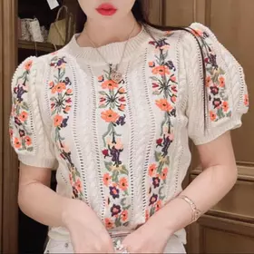 TM C828 Blouse Rorra Embroidery Knitted Top Import