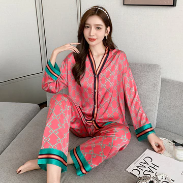 Anaooi Piyama Satin Modern Lengan Panjang Celana Panjang Piama Pajamas Baju Tidur Pakaian Rumah