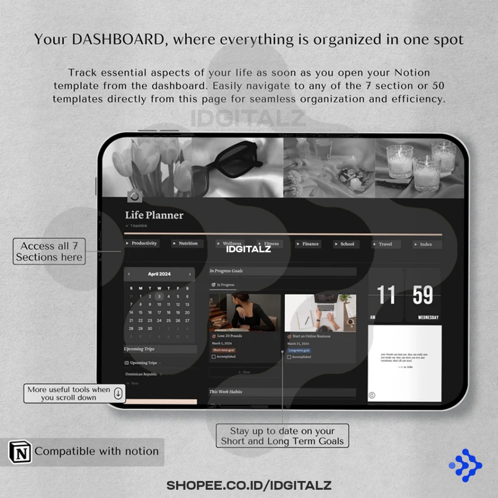 Jual [T0113] Notion Template All in One Dark Mode Life Planner ...