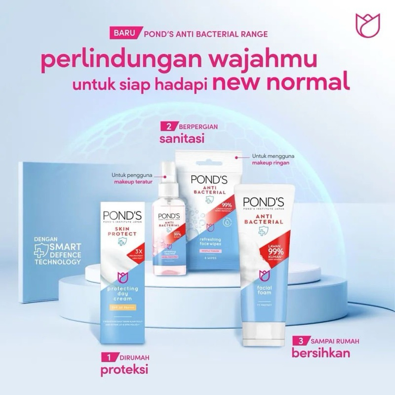 Jual PONDS Anti Bacterial Series Facial Foam Protecting Day Cream Face Mist & Wipes