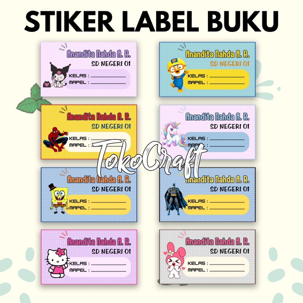 Jual (40 PCS PER PAK) STIKER LABEL BUKU MAPEL SEKOLAH CUSTOM NAMA TEMA ...