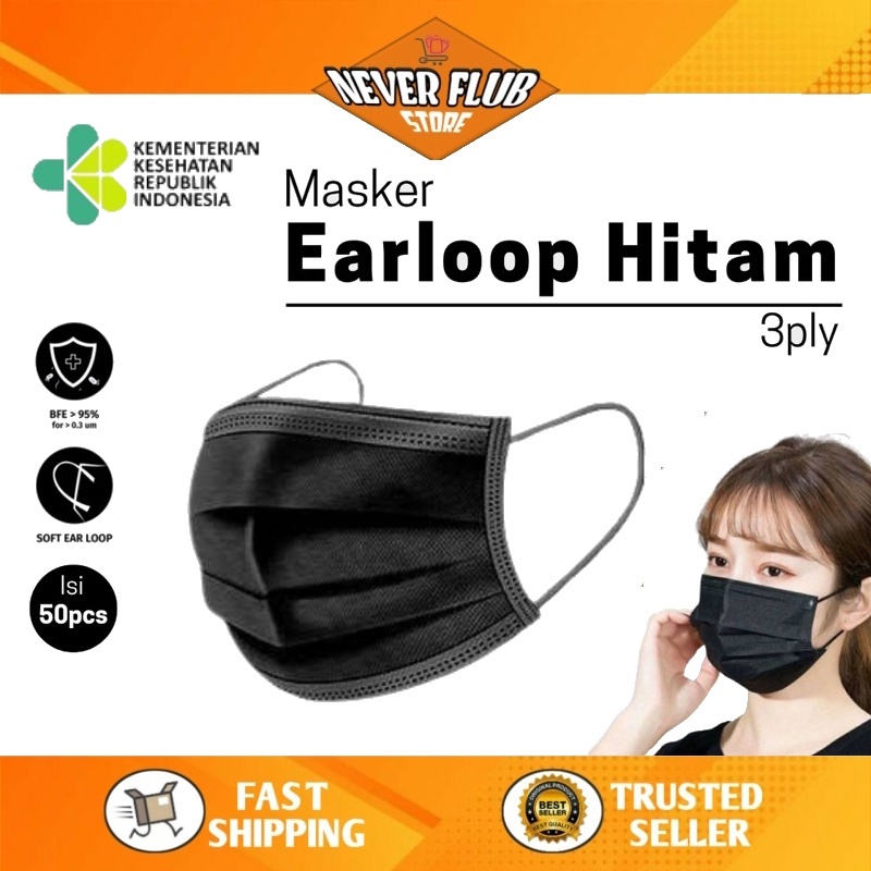 Jual Masker Earloop 3Ply Hitam Isi 50pcs | Master 3Ply Black Edition ...