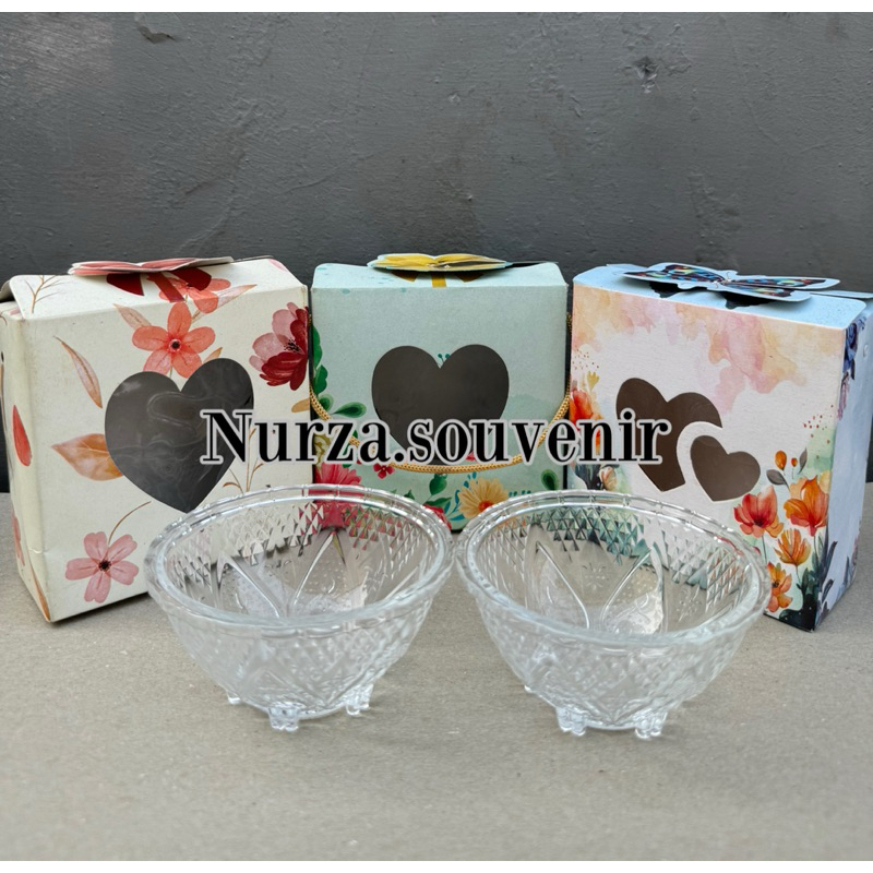 ( Isi 50pcs ) Souvenir Mangkok Kaca Krystal Kemasan Box Cantik