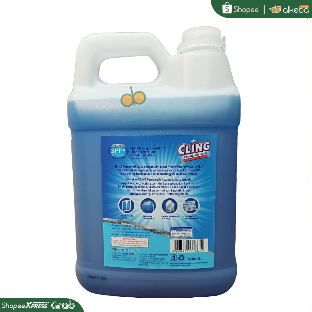 Jual Cling Biru Cairan pembersih Kaca galonan 4 liter Glass cleaner ...