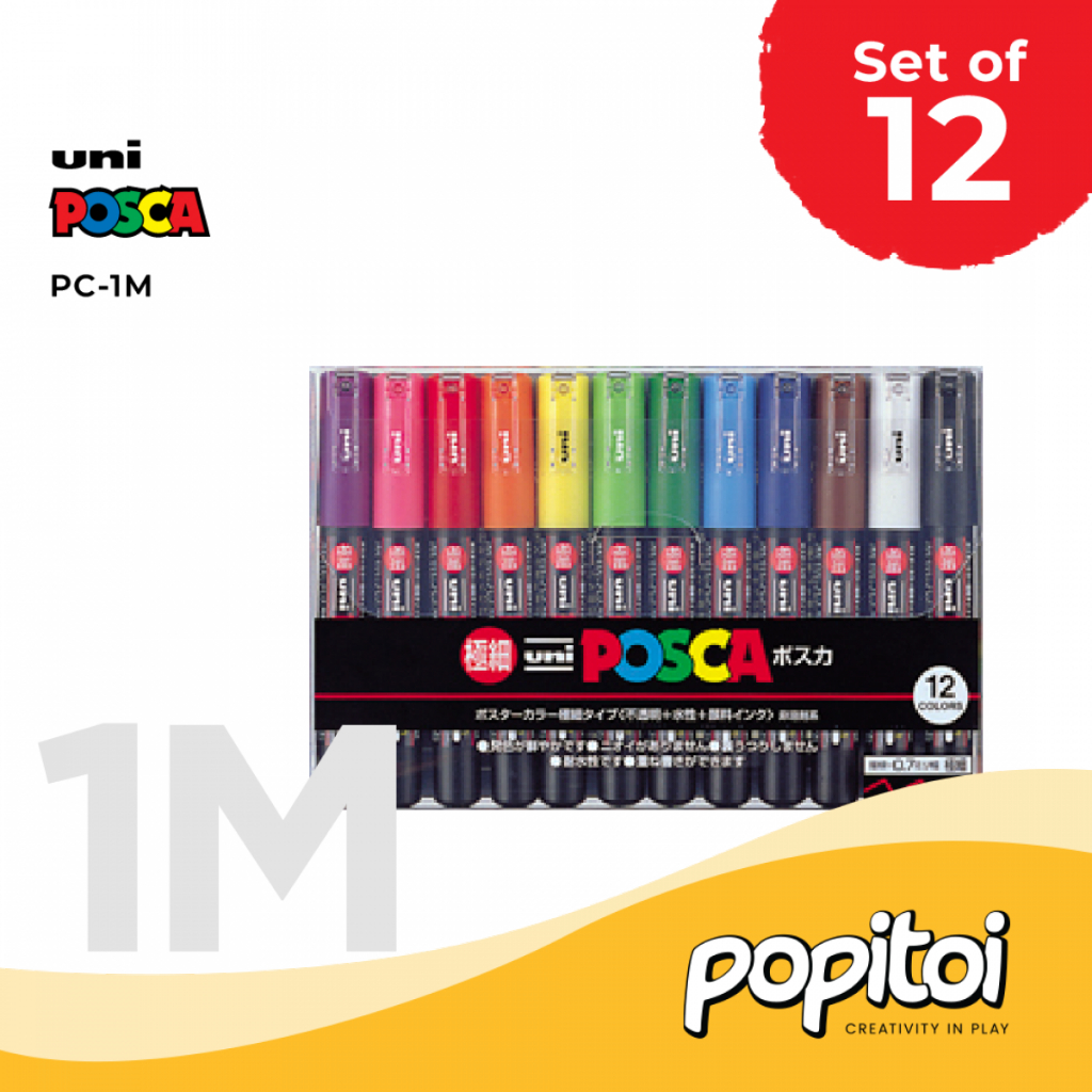 UNI Posca PC-1M Acrylic Marker SET 12 Colors Extra Fine Tip Spidol  Warna Warni