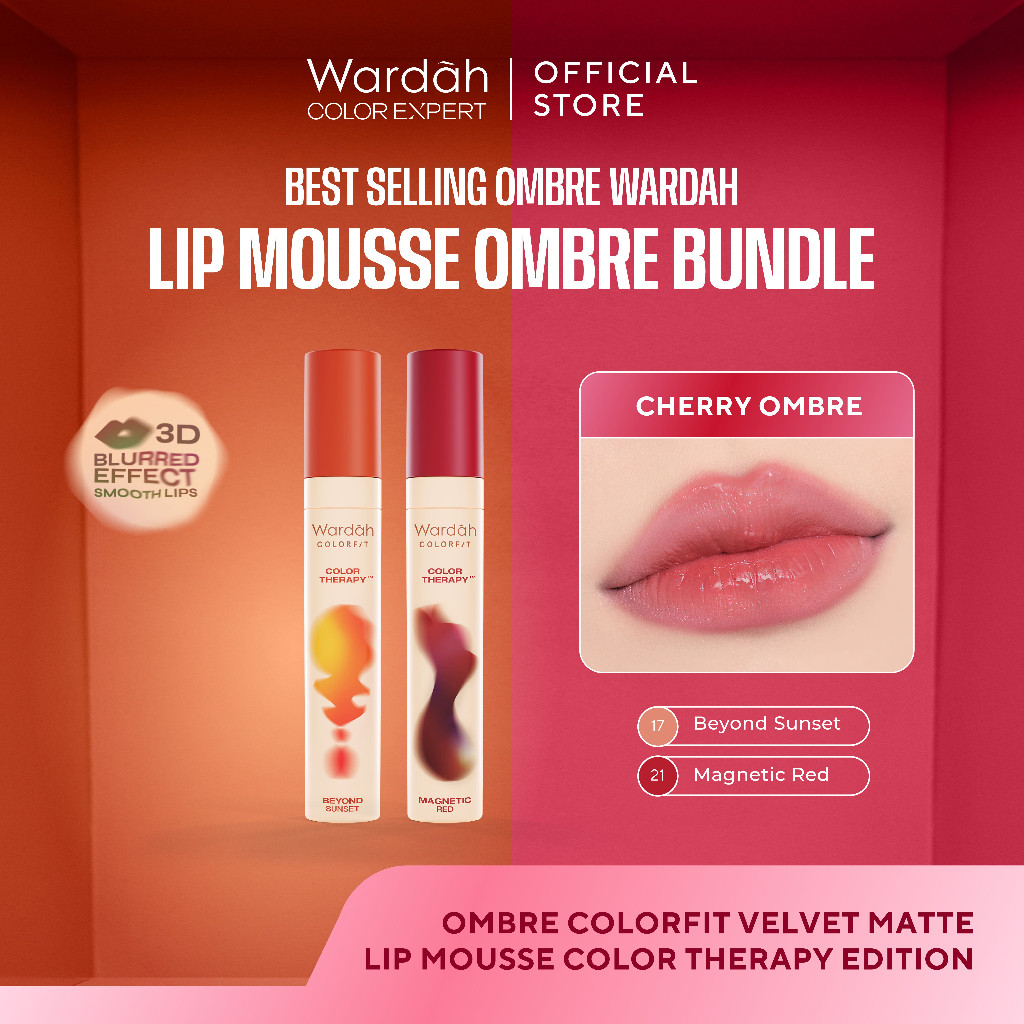 [BUNDLE OMBRE] WARDAH Paket Ombre Best Seller Glasting, Matte Lip Cream, Lip Mousse Therapy, Lip Paint Around The World (Special International Lipstick Day) - Makeup