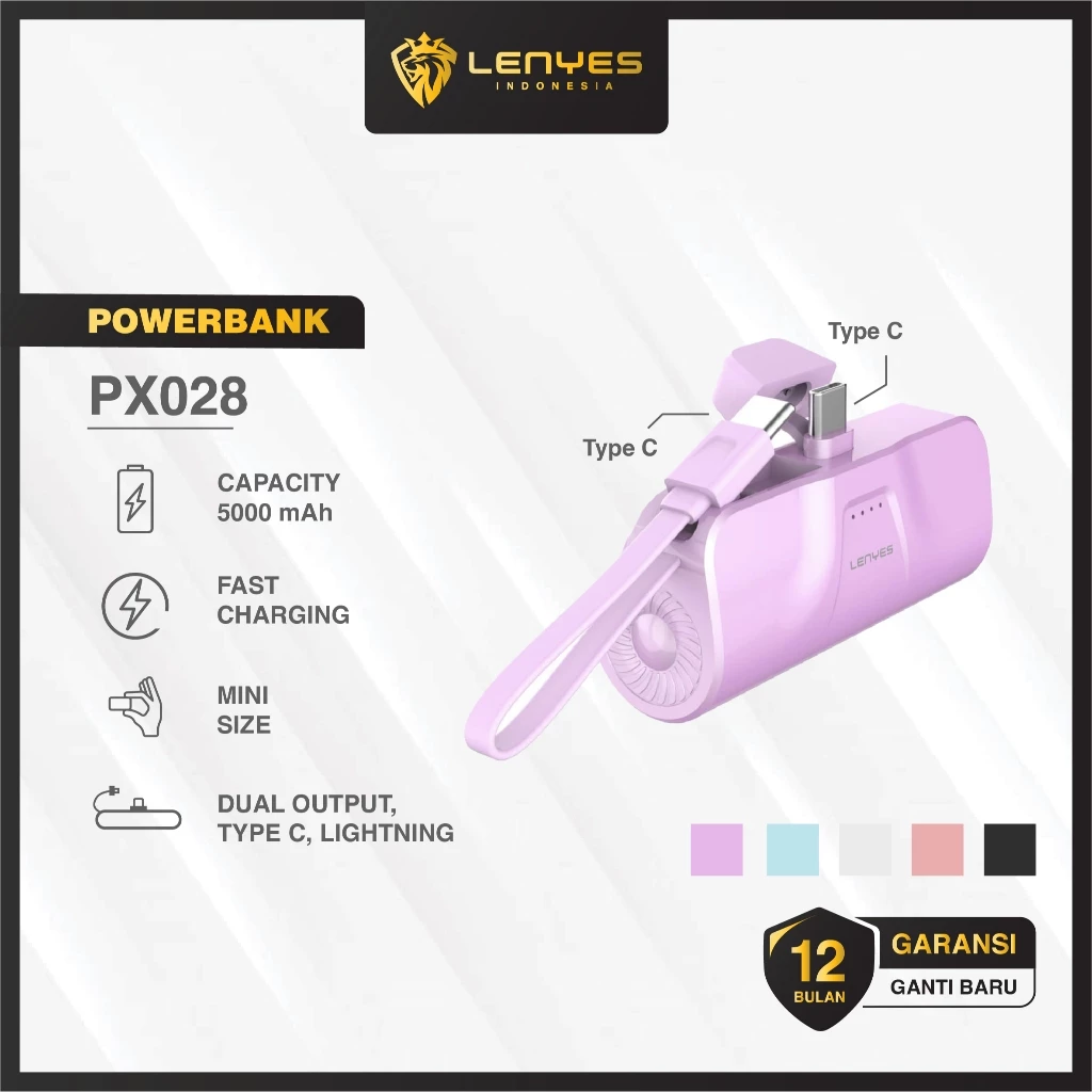 LENYES PX028D 5000mAh Mini Powerbank Fast Charging 22.5W + PD 20W 2 Conector Type C