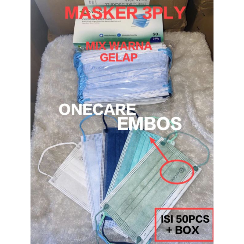 Jual MASKER ONECARE EMBOS MIX WARNA 3PLY ISI 50PCS +BOX TEBAL PREMIUM ...