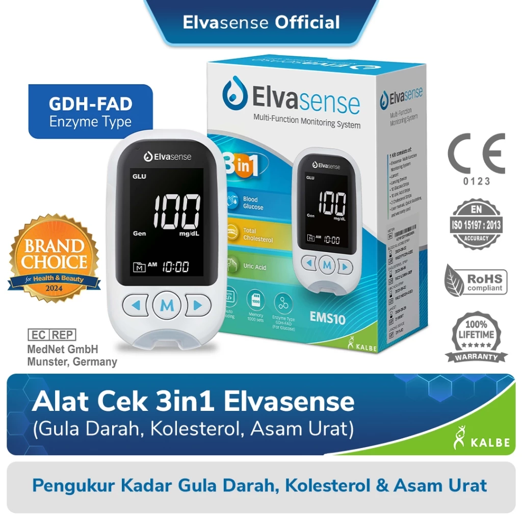 Alat Cek 3in1 Elvasense (Gula Darah, Kolesterol & Asam Urat)