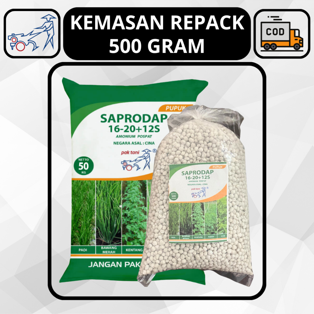 Pupuk SAPRODAP 16 20 12S Amonium Pospat Kemasan Repack 500 Gram Pak Tani